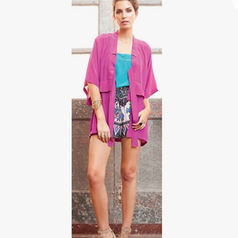 WINTER KATE *Kiri* hot pink silk kimono top robe w tie XS *RARE*
